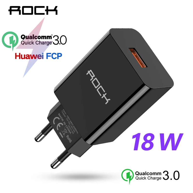 

ROCK 18W USB Charger Mobile Phone Fast charging quick charge QC 3.0 Travel Wall Adapter EU Plug For iPhone Samsung Xiaomi NOTE 7