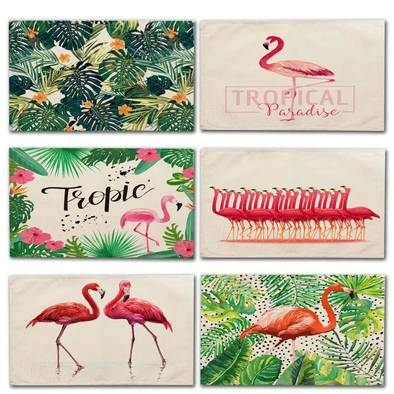 

1Pcs Flamingo Tropical Monstera Pattern Placemat Cotton Linen Coaster Dining Table Mat Cup Mat Pad 42*32cm Home Decor MP0080