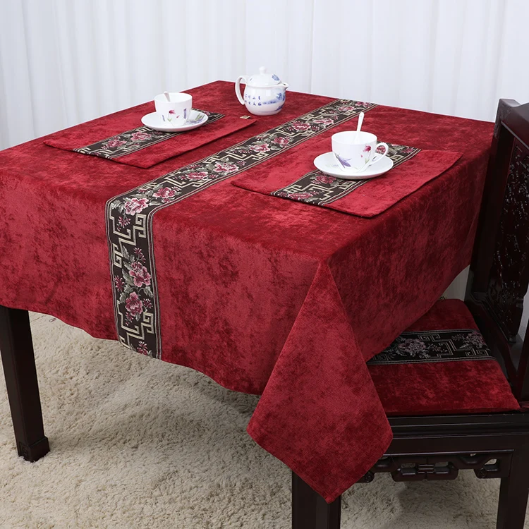 

Latest Patchwork geometric Lace Table Cloth Velvet Fabric Waterproof Oilproof Table Cover Luxury Europe style Dining Table Pads