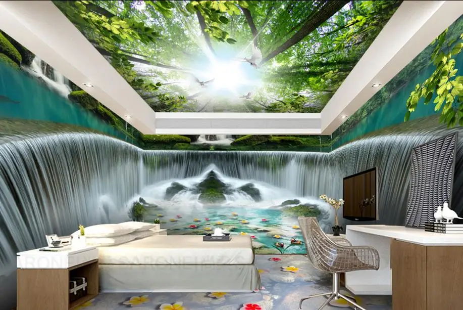 Custom 3d Ceiling Photo Waterfalls Waterfall Futuristic Theme