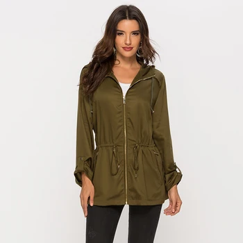 

Escalier Women's Anorak Jacket Lightweight Drawstring Hooded Military Parka Coat