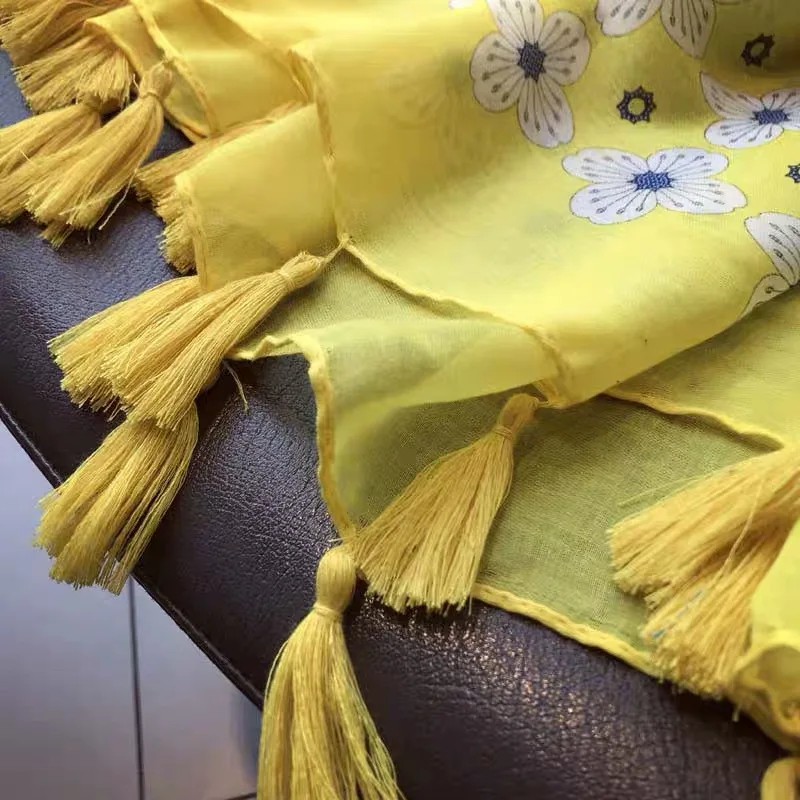 Женский желтый хиджаб шарф foulard femme женский осенне-весенний японский Стильный Свежий милый длинный желтый шарф с принтом