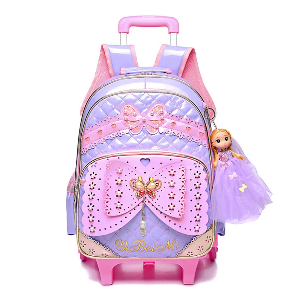 

Kids Girls Trolley Schoolbag Luggage Wheeled Book Bags Backpack Latest Removable Children School Bags With 2/3 Wheels Stairs