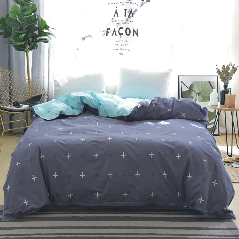 

Dark Blue Simple Cross Pattern 1 Piece Duvet Cover With Zipper 100% Cotton Quilt Or Comforter Or Blanket Case Bedding Bedspread