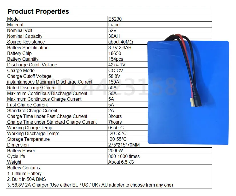 Sale 52V Battery 52V 30AH Electric Bike Battery 52V 30AH 2000W Lithium Battery Built in 50A BMS With 58.8V charger Free 2