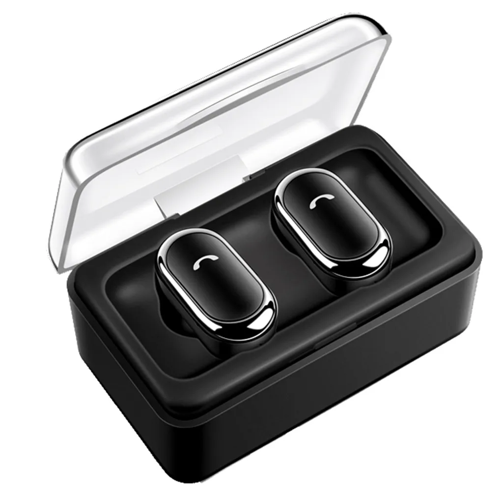 Mini Twins настоящие Беспроводные спортивные наушники Bluetooth наушники-вкладыши стерео наушники с зарядным устройством универсальная Скрытая форма мини - Цвет: Black