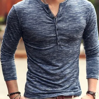 

Men Henley Shirt 2019 new Tee Tops Long Sleeve Stylish Slim Fit T-shirt Button up V Neck Casual men T shirts Outwears