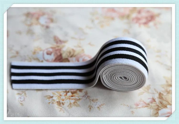 

New Arrival Exquisite White With Black Stripe Elastic Webbing Sewing Ribbon For Packing Garment DIY Accesory 10meters Size 4CM