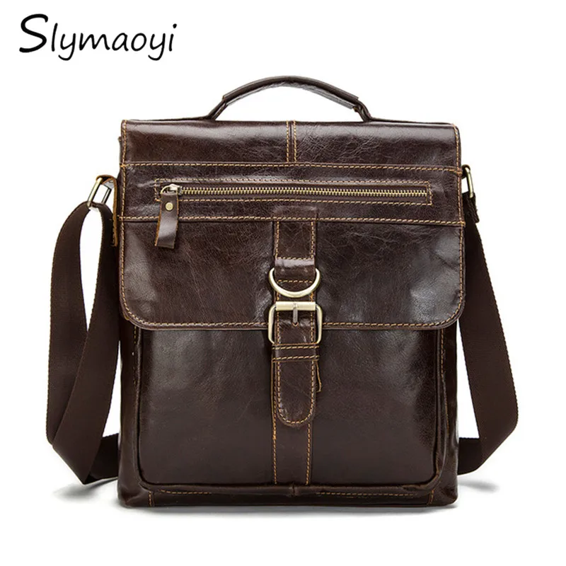 

Slymaoyi New Fashion Genuine Leather Man Messenger Bags Cowhide Leather Male Cross Body Bag Casual Men Commercial Briefcase Bag