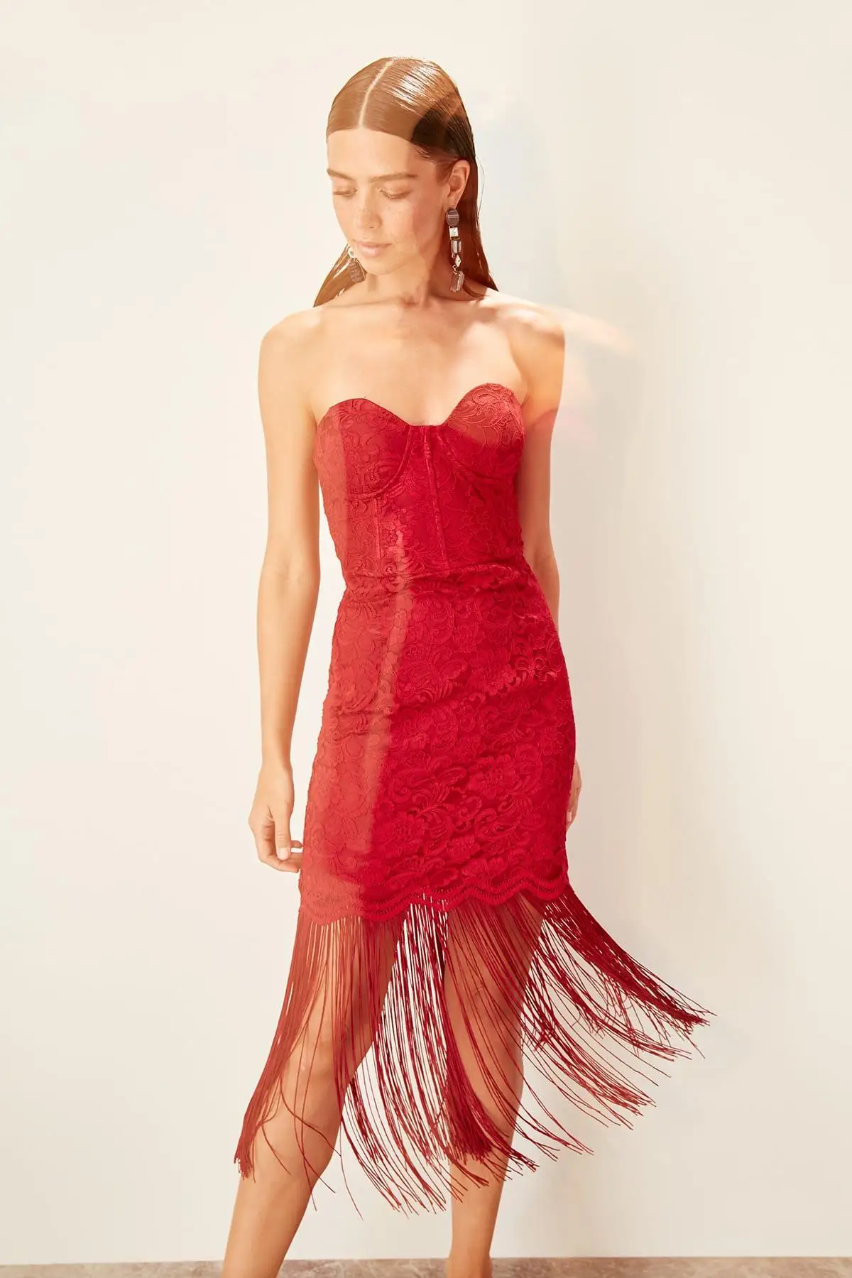 Trendyol Бордовое платье с кисточками TPRSS19UT0079|Платья| |