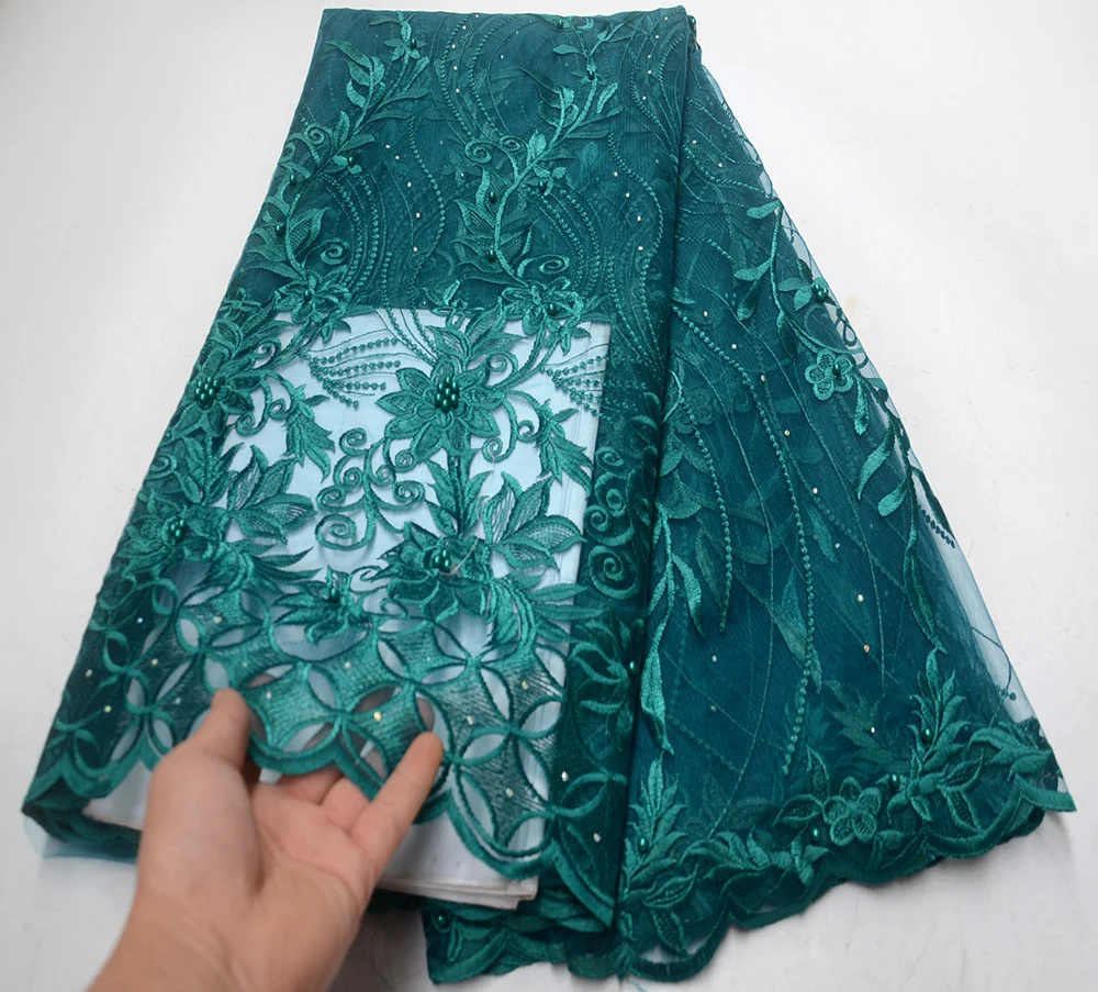 

2019 Hot Selling African Tulle Lace Fabric French Net Lace Fabric With Beads Embroidered Mesh Lace Fabric For Wedding Dress