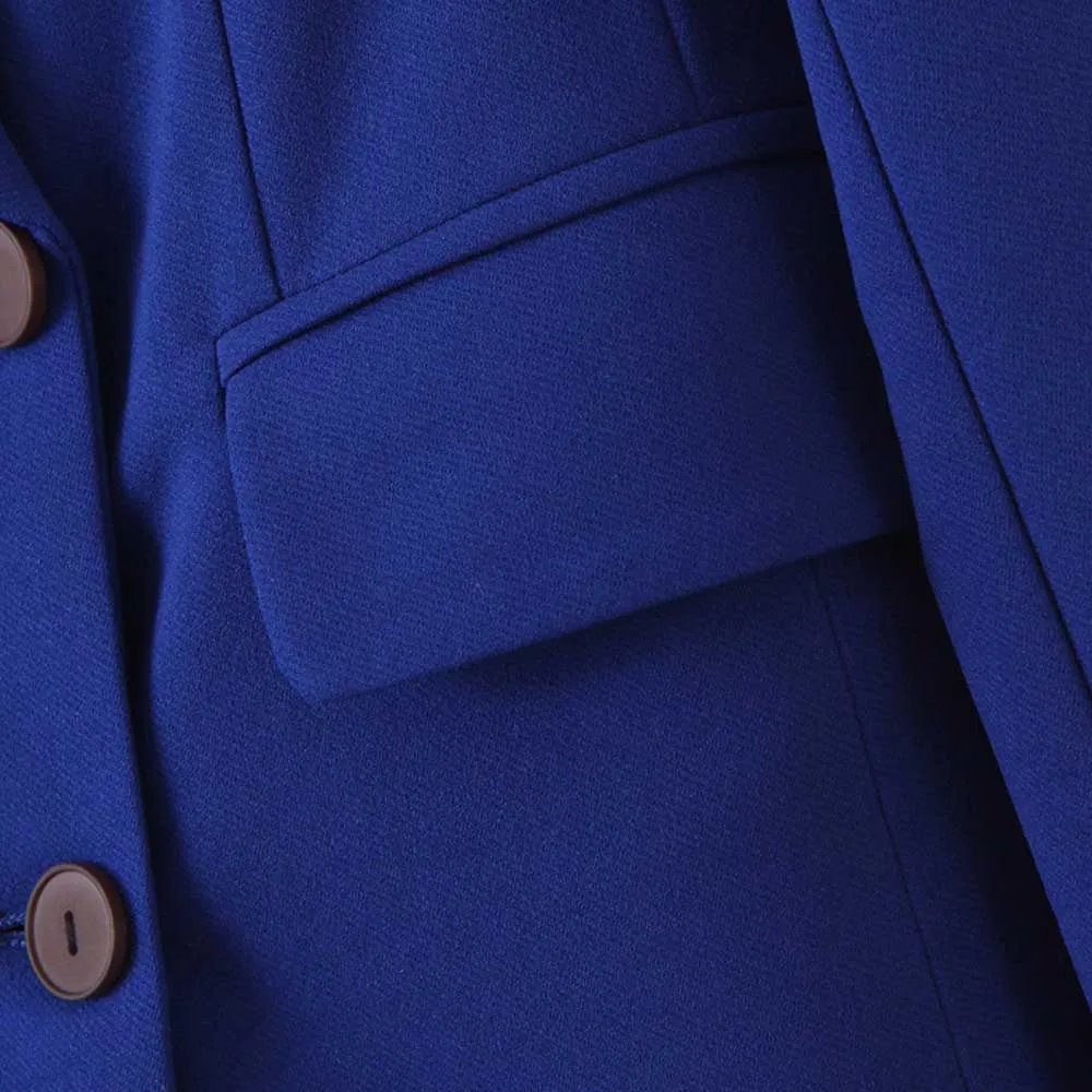 TXJRH стильный синий Блейзер бойфренда с зубчатым воротником двубортный длинный костюм на пуговицах пальто Верхняя одежда прямые брюки комплекты из 2 предметов