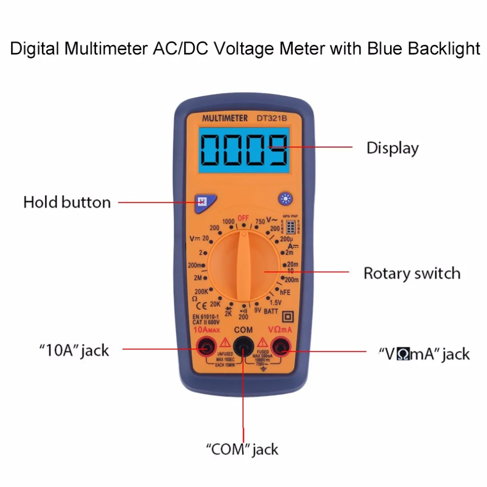DT321B Цифровой мультиметр портативный мультиметр AC/DC измеритель напряжения Синий Подсветка батарея поддержки тестирования топ продажи