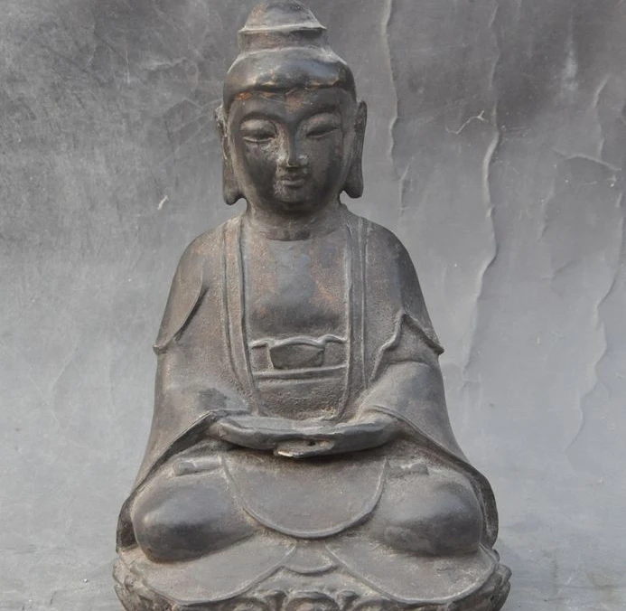 

8" old chinese buddhism Joss bronze Guanyin Bodhisattva Kwan-yin goddess statue