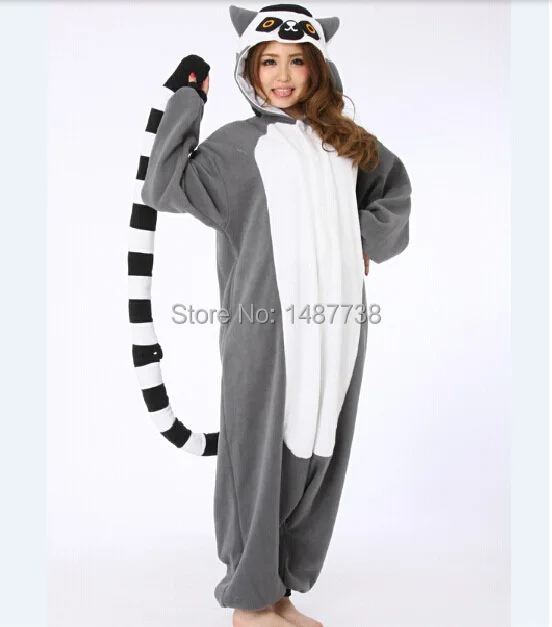 

Kigurumi New Lemur Long Tail Monkey Adult Onesie Unisex Pajamas Halloween Christmas Party Costumes