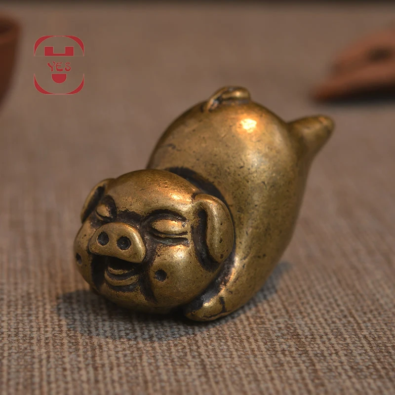 

Brass Vintage Cute Naughty flying pig Statue Cover device Tea accessories Decoration Home office desktop Ornament Sculpture