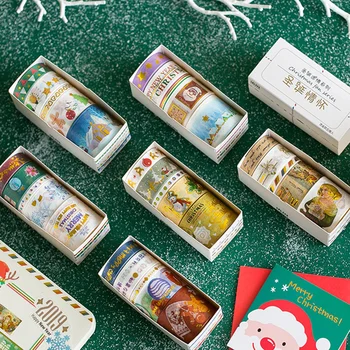 

5 Pcs/Box Golden Christmas Night Washi Tape Masking Tape Decorative Diary Scrapbooking Stickers Kawaii Stationery Escolar