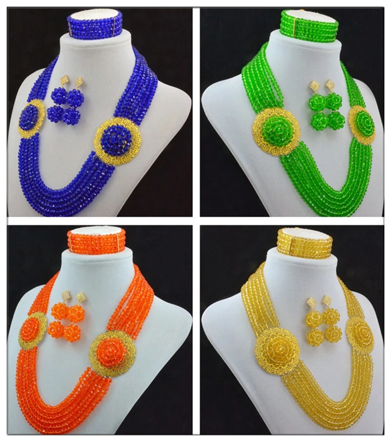 

New Arrival 2016 African Beads Jewelry Set Fashion Nigerian Wedding African Beads Necklaces Earrings set Girls Womens Necklace