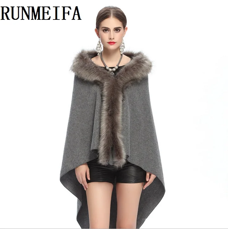 Womens Fake Raccoon Fur Collar Poncho Cape Cardigan Bridal