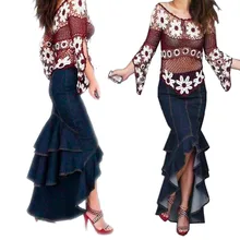 Богема плюс Размеры XXL Винтаж Ретро асимметричной оборкой Saia Дамы Джинсовая юбка для женщины/женские длинные юбки макси женские