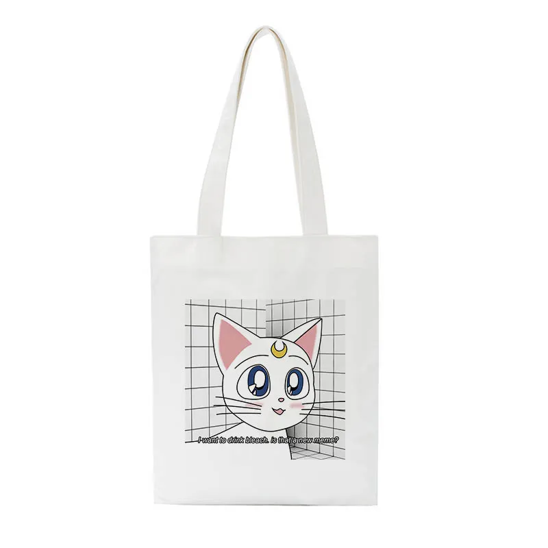 Сейлор Мун кошка милая сумка на плечо Harajuku мультфильм печати Холщовая Сумка Женская колледж Забавный Милый японский открытый карман сумки - Цвет: 3