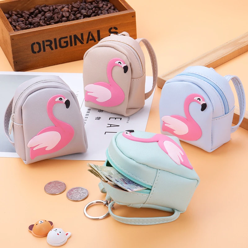 mochila informal con flamencos para mujer, monedero pequeño, llavero de Pu a la moda, monederos para estudiantes y niños, monedero para auriculares|Monederos| - AliExpress