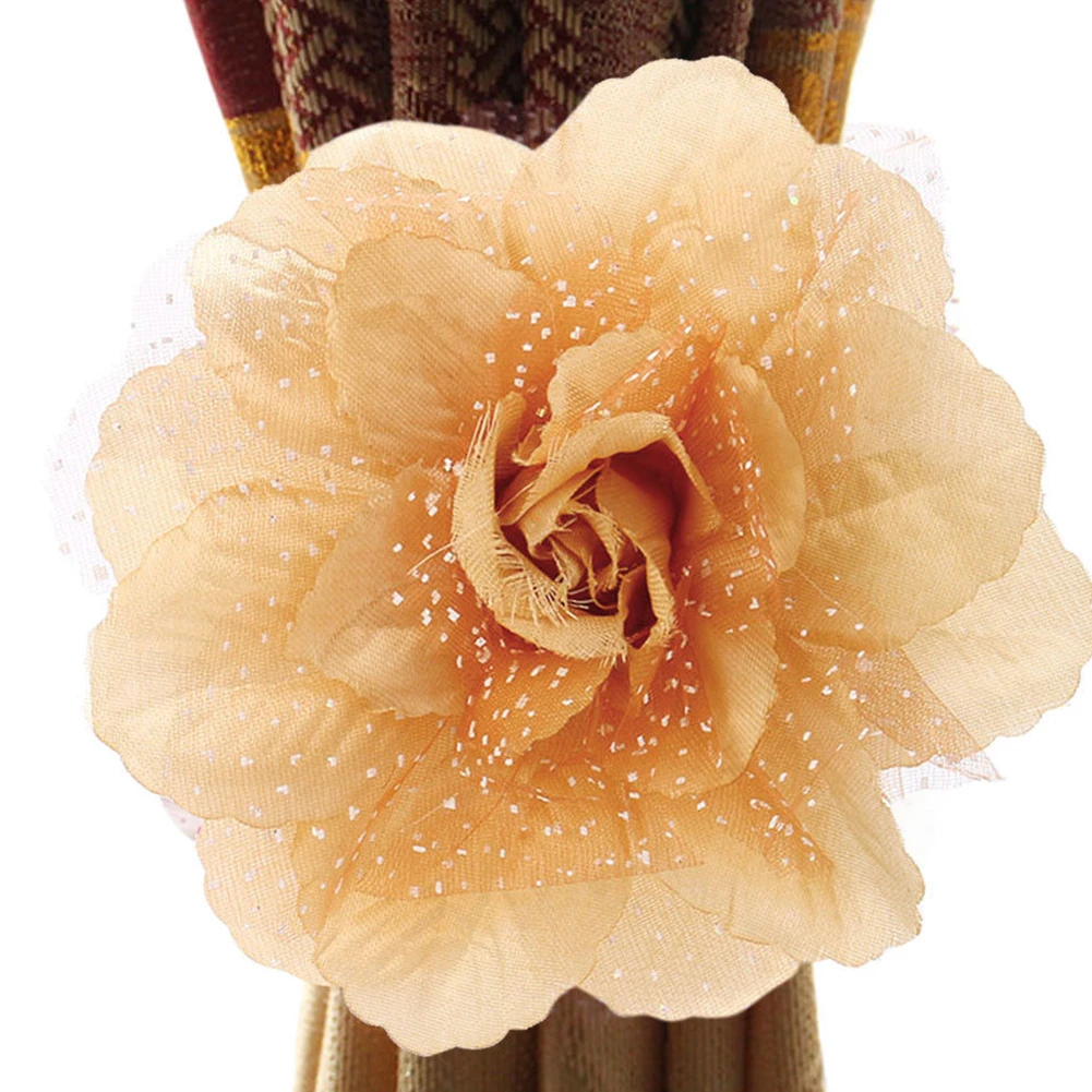 Лучший 13 см большой цветок пиона зажим для занавески на завязки для проверочный звездное небо Tieback украшение домашних штор для контроля уровня сахара в крови с 50 CM ширина ленты - Цвет: Champagne