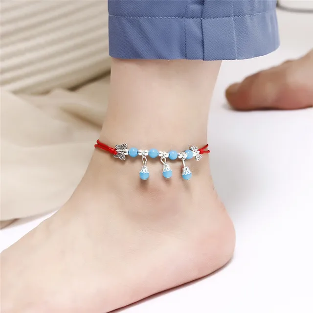 Buy Boho Red Thread Ankle Bracelet Silver Color Beads