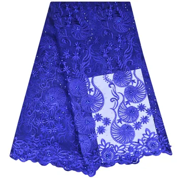 

Royal Blue Nigerian Lace Fabric With Stones For Party Dress High Quality French Net Lace With Stones For Bridal Wedding 1219B