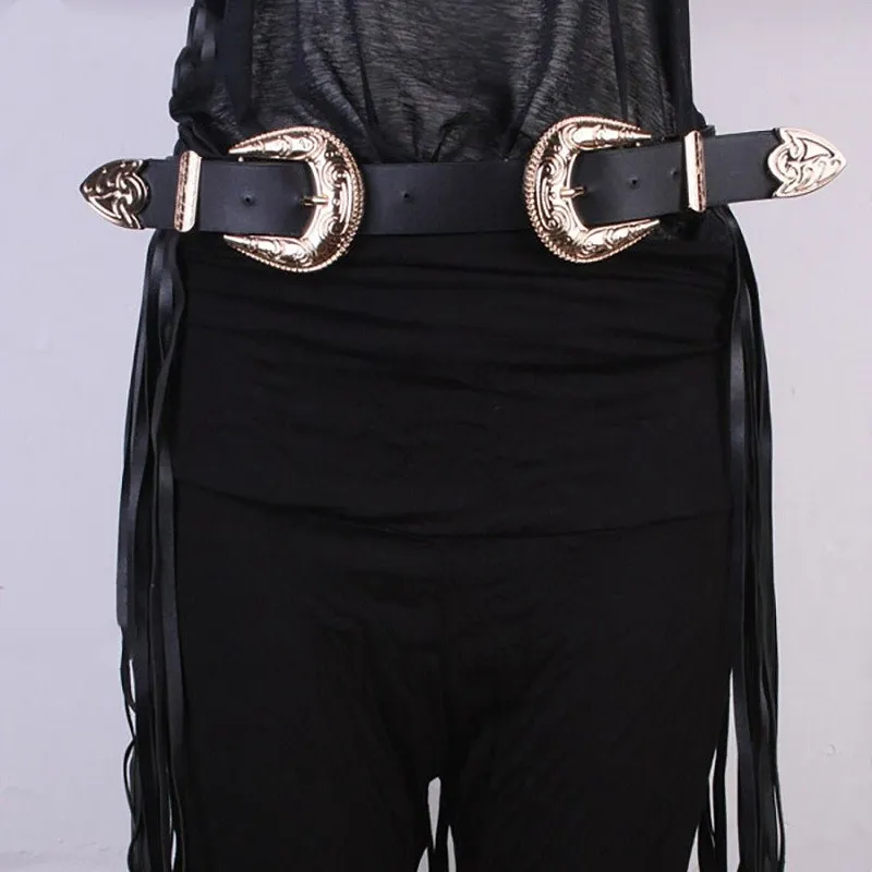 Bohemia 2018 Pu Leather Women'S Belt Long Black Fringe Tassel Ladies