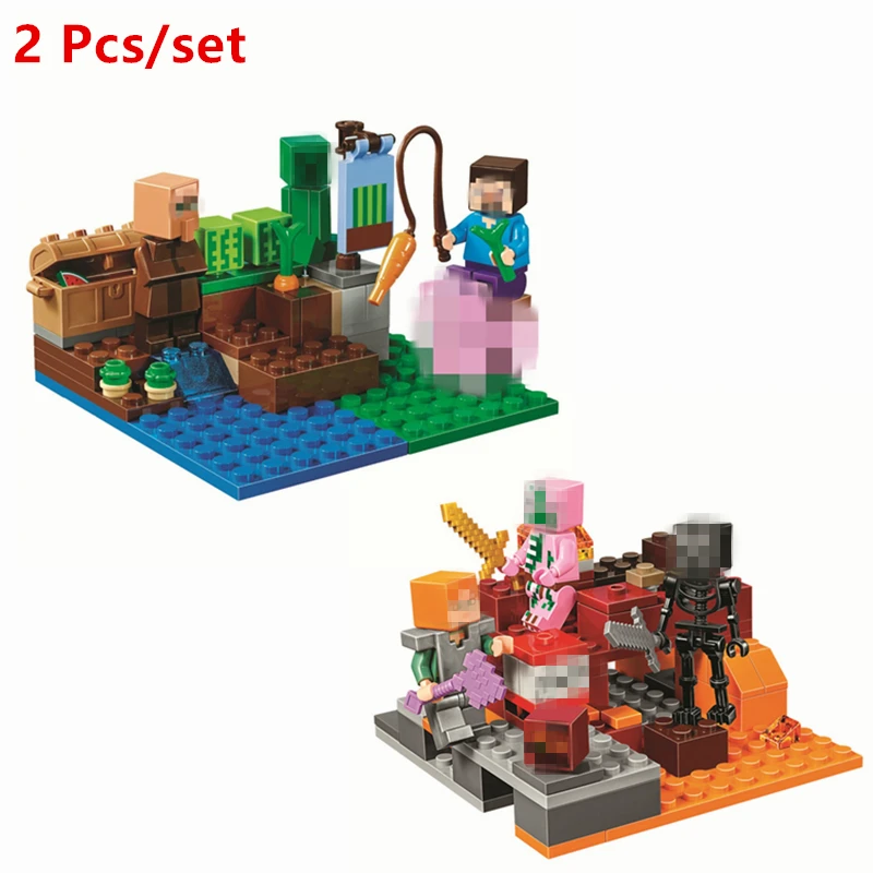 

2 Pcs/lot Melon Farm Building Blocks Sets Bricks My worlds Movie Model Kids Minecrafted Toys For Children Compatible Legoings