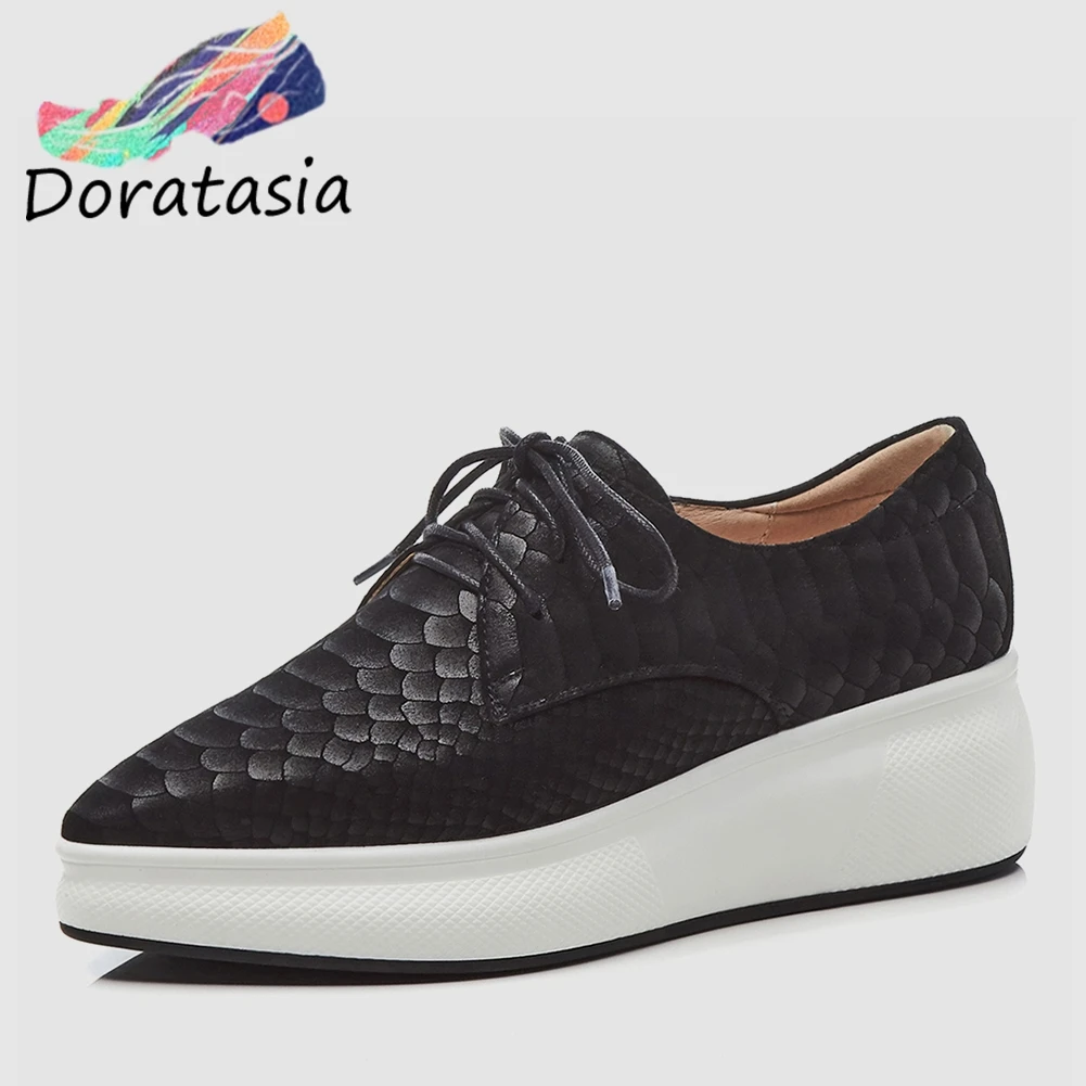 

DORATASIA New Genuine Leather Sheepskin Animal Prints Shoes Flats Woman 2020 Pointed Toe Platform Thick Heels Women Shoes Woman