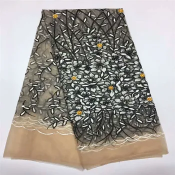 

Hot Sale African Lace Fabric Flower Beads Trim French Nigerian Wedding Party Dress HJ206-1