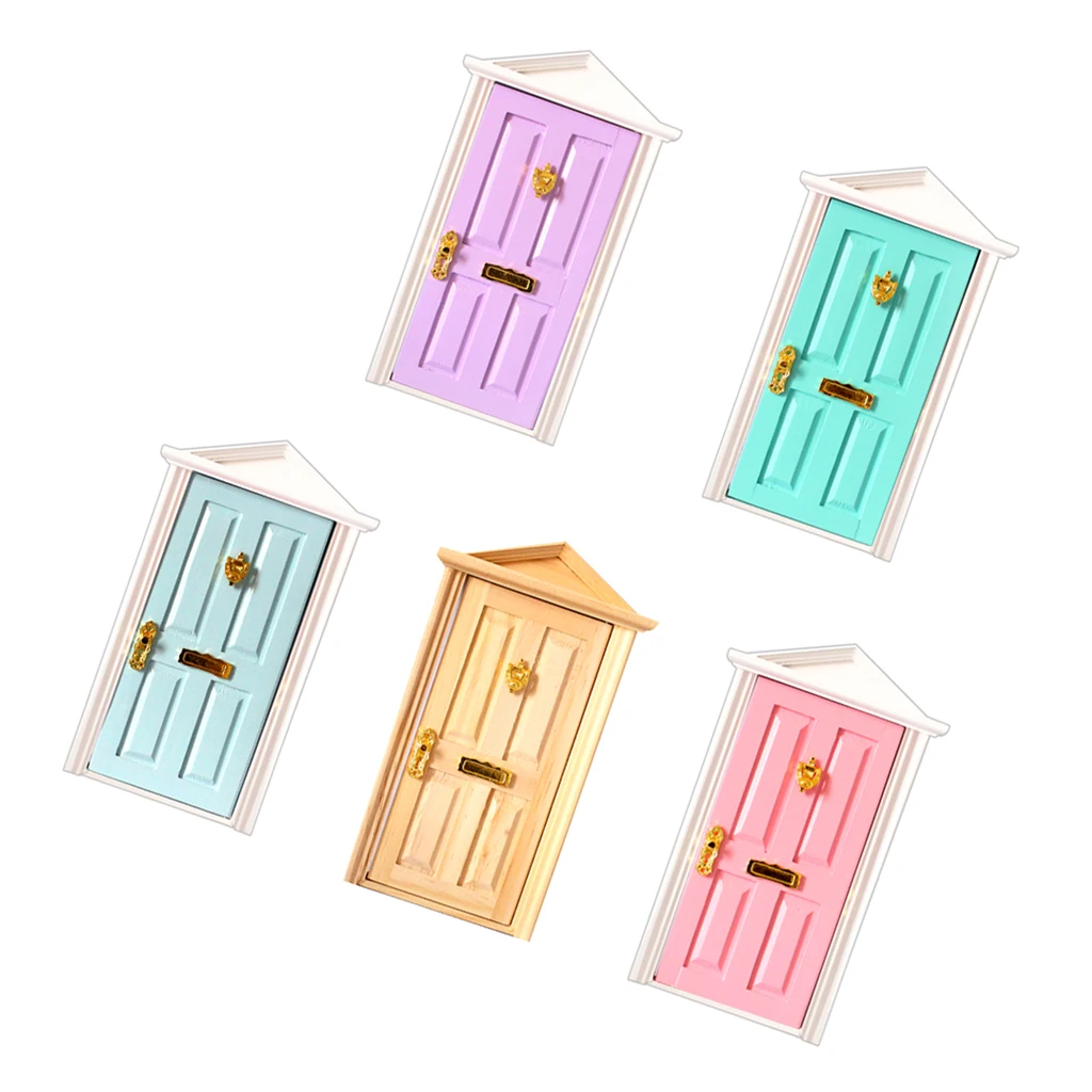 5pcs 1/12 Scale Doll House Miniature Steepletop Doors with Hardware DIY Making Craft Kits