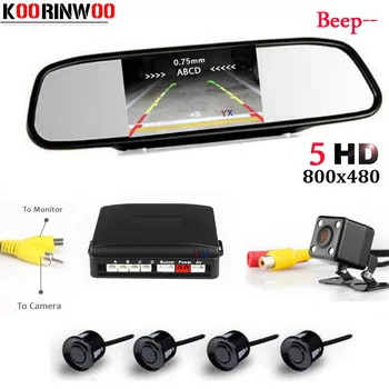 

Koorinwoo 5" HD Mirror Monitor CCD waterproof 4 LED Night Vision Rear View Camera Car Parking Sensor Radar Parking Assistance