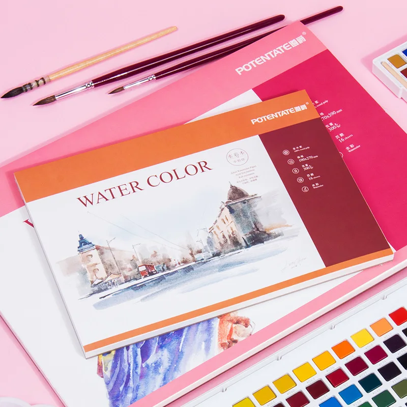 Newest 300g/m2 Professional 100% Wood Pulp Watercolor Paper 16Sheets Hand Painted Water-Soluble Paint Book Art Supplies