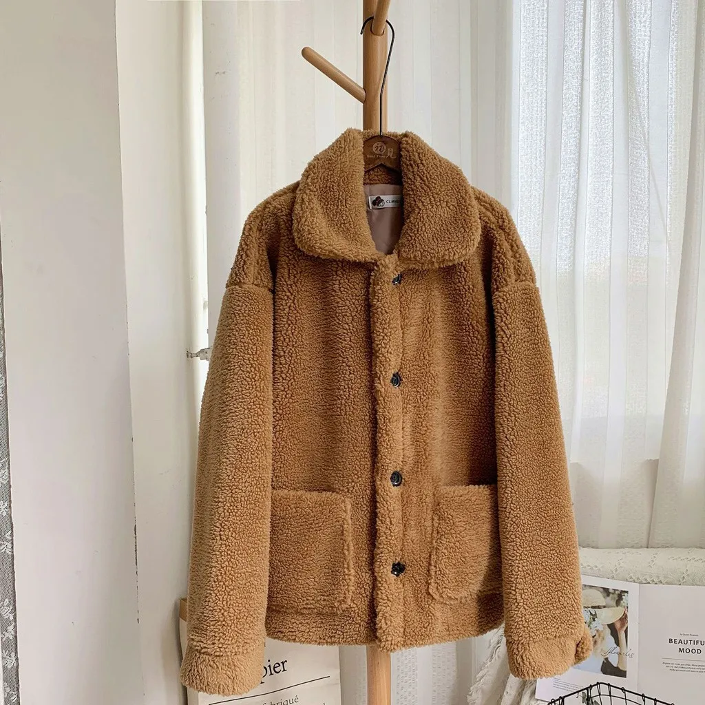 Женская куртка из искусственного меха с отворотом, длинный рукав, ветровка, зимняя, теплая, повседневная,, пальто, Casaco Feminino, пальто для девочек размера плюс, 19Jul