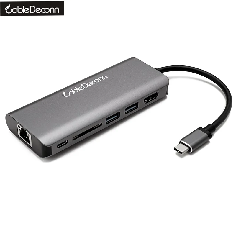 

USB-C Type C Thunderbolt 3 to HDMI 4K Gigabit Ethnernet RJ45 USB3.0 Hub SD Slot USB-C PD Dock Cable Adapter for Samsung S8