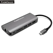 USB-C Type C Thunderbolt 3 to HDMI 4K Gigabit Ethnernet RJ45 USB3.0 Hub SD Slot USB-C PD Dock Cable Adapter for Samsung S8