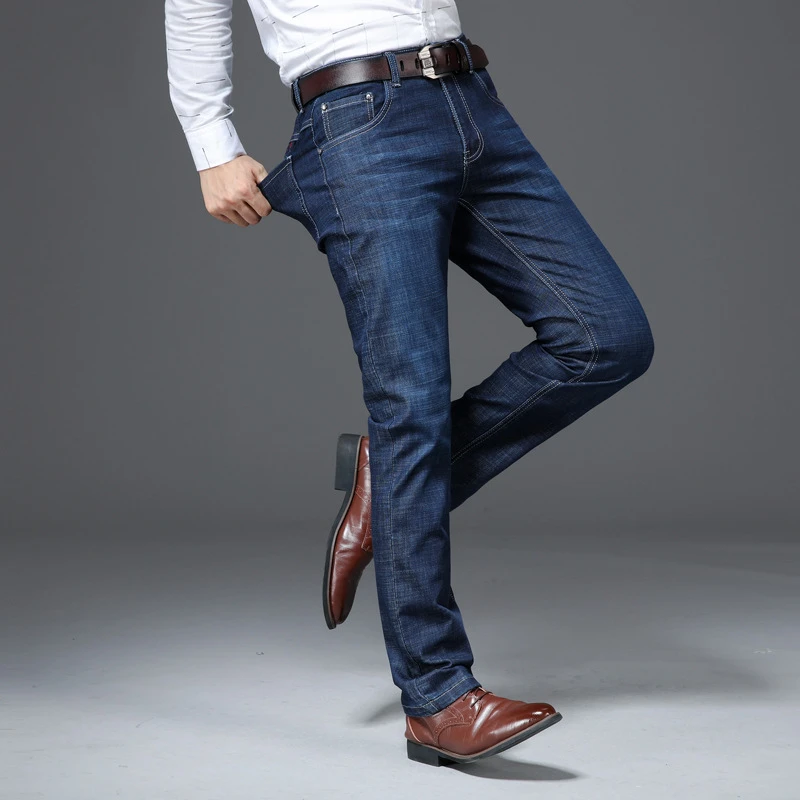Pantalones vaqueros informales elegantes ajustados altos para hombre, pantalones vaqueros largos rectos para hombre AA11430|Pantalones vaqueros| - AliExpress
