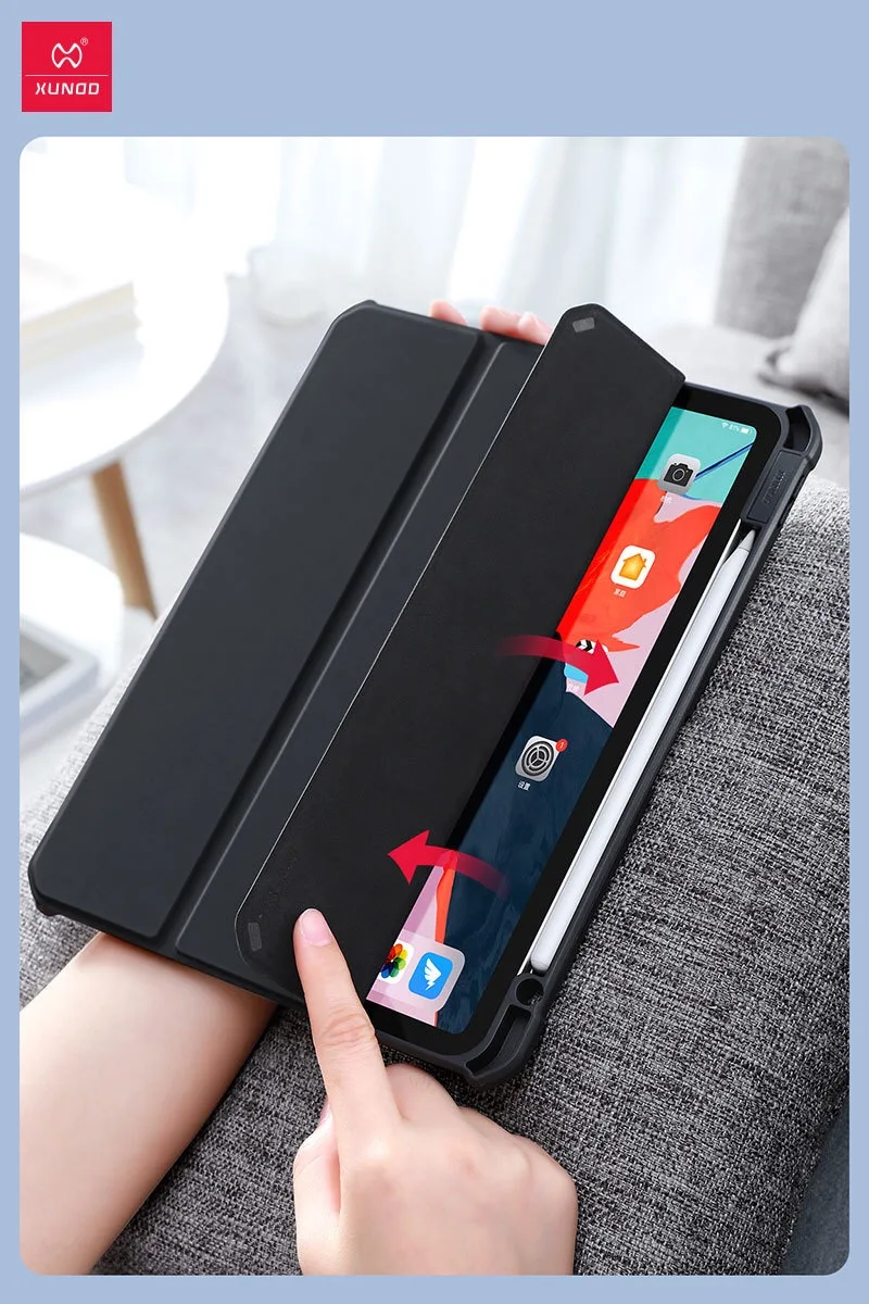 Xundd откидная крышка для iPad Pro 12,9 2018 защита от ударов при падении смарт-чехол с магнитом для iPad Pro 11 10,5 с держателем ручки кожаный TPU корпус