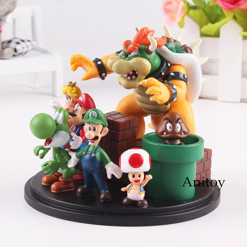 Super Mario Bros Wii Mario Figures Princess Peach Luigi Bowser Yoshi Toad Goomba Action Figure Party Decoration Toy Gift 3-10cm
