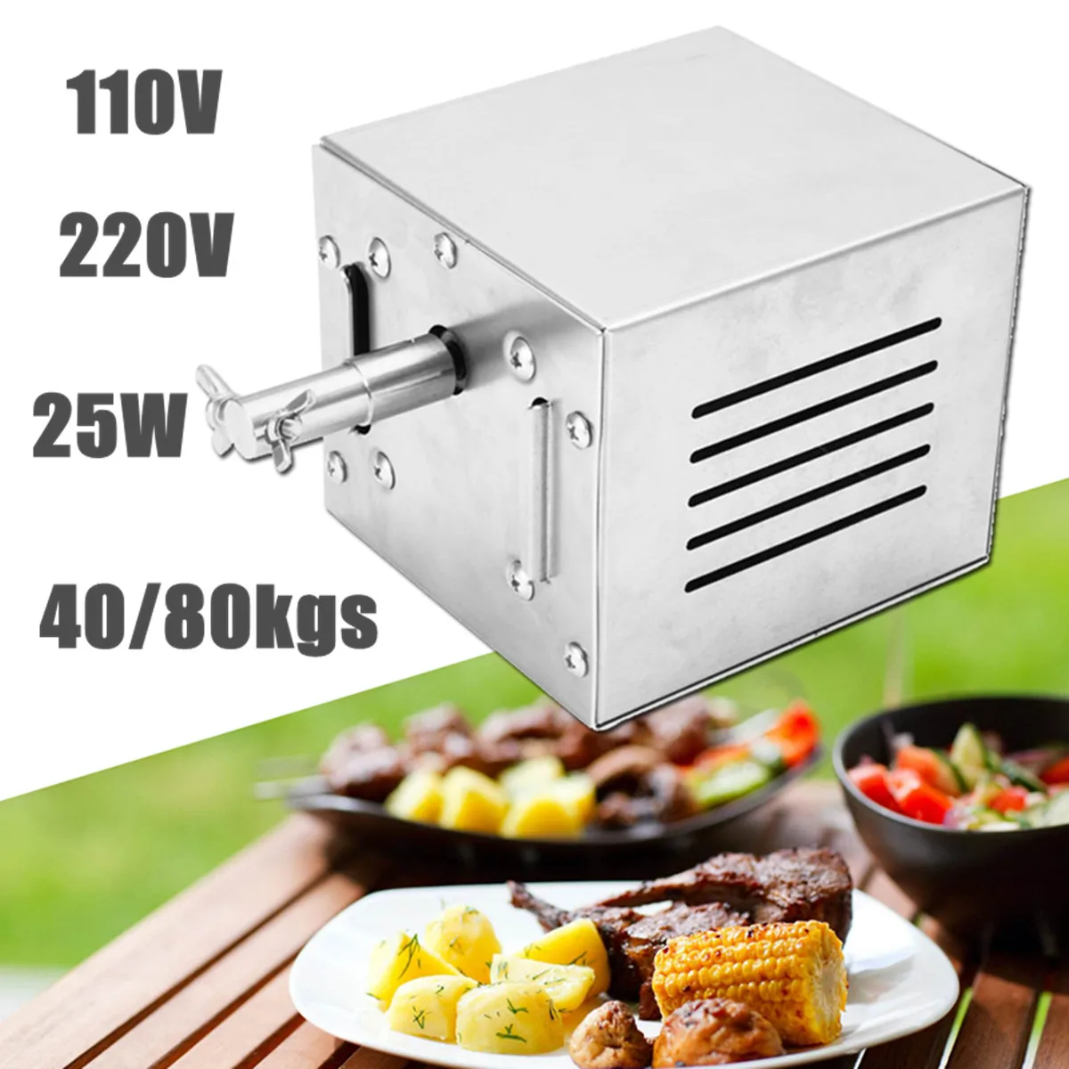 

BBQ Motor Stainless Steel Electric Rotisserie Spit Roaster Picnic BBQ Motor Kitchen Appliance Part Replacement Capacity 40/80kgs