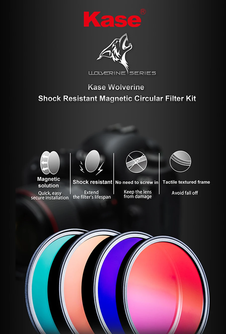 Kase Wolverine 67mm 磁気 耐衝撃 強化光学ガラスフィルターキット 磁気CPL MCUV ND64 レンズキャップ ケース