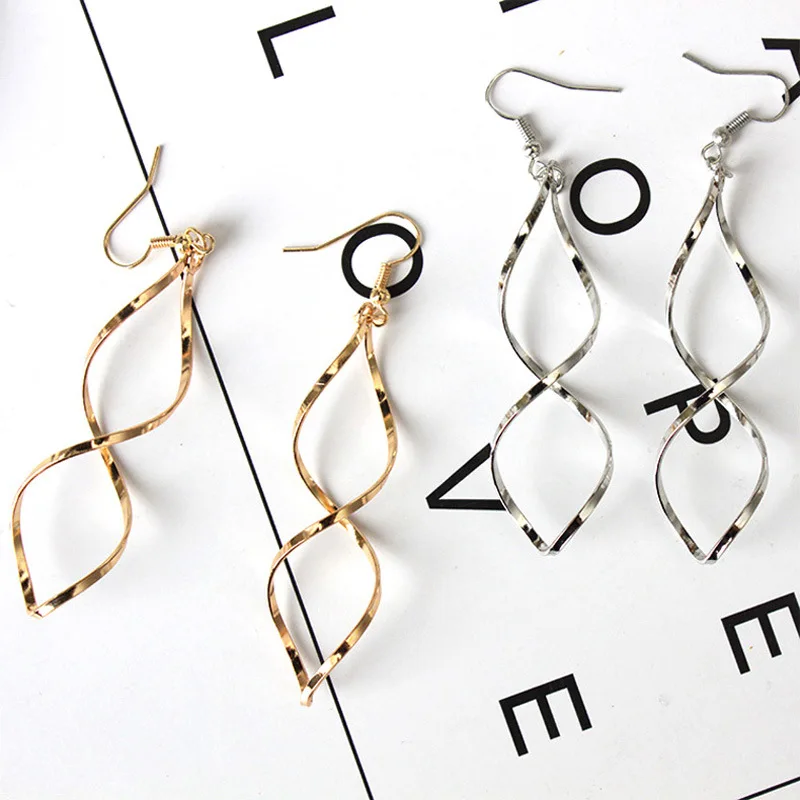 Fashion Simple Spiral Drop Earrings For Women Long Curved Wave Dangle Earrings Statement Wedding Party Jewelry Wholesale - Image 3