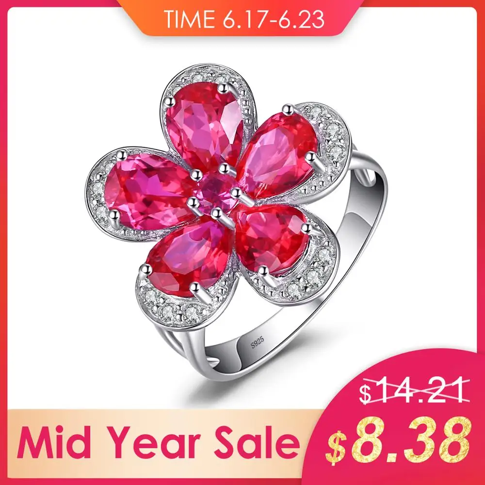 Jewelrypalace цветок 5ct создан красный рубин коктейльное кольцо стерлингового серебра