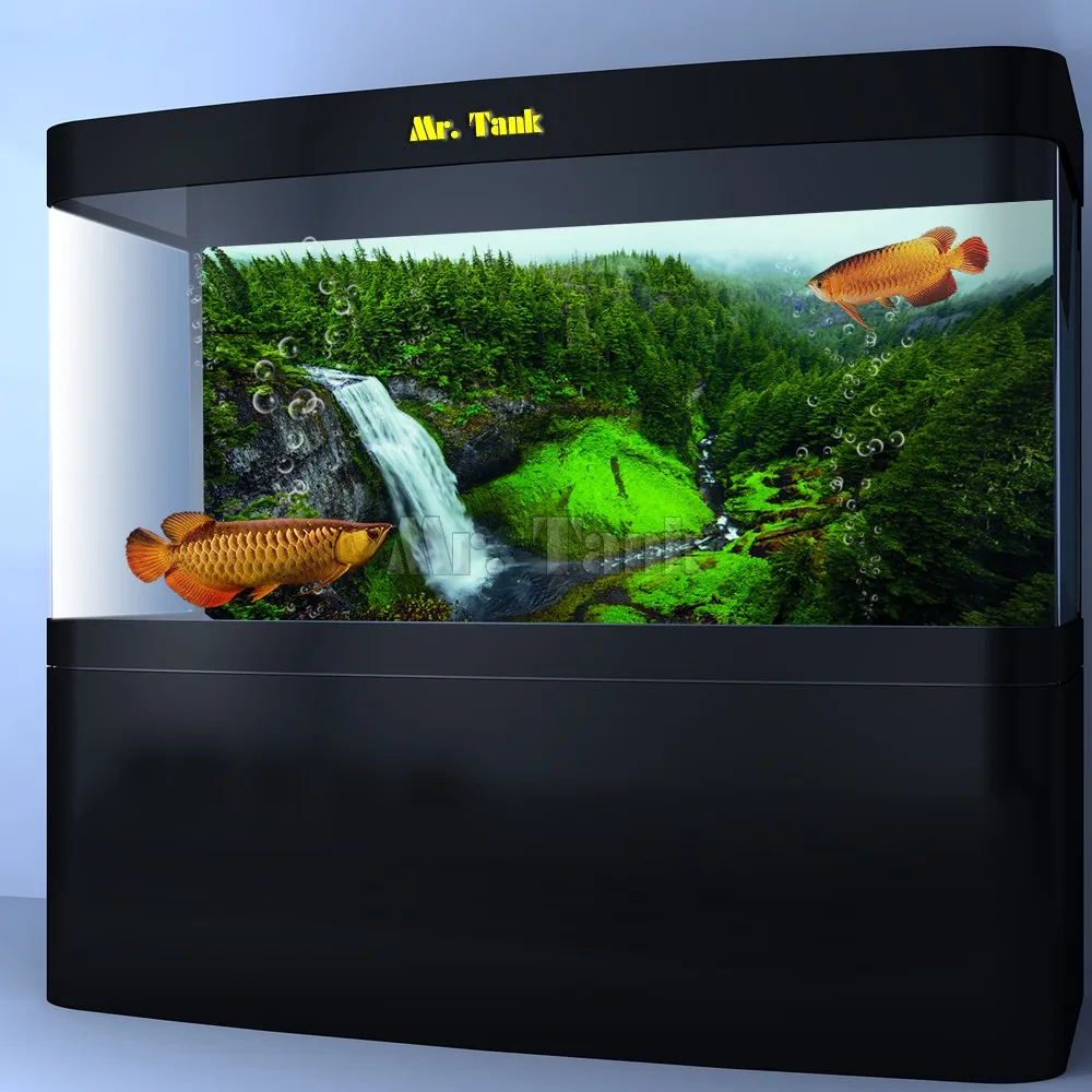 Пользовательский размер аквариум фон плакат с самоклеющимся лесным водопадом Творческий ПВХ аквариум обои с орнаментом 24 30 48 72