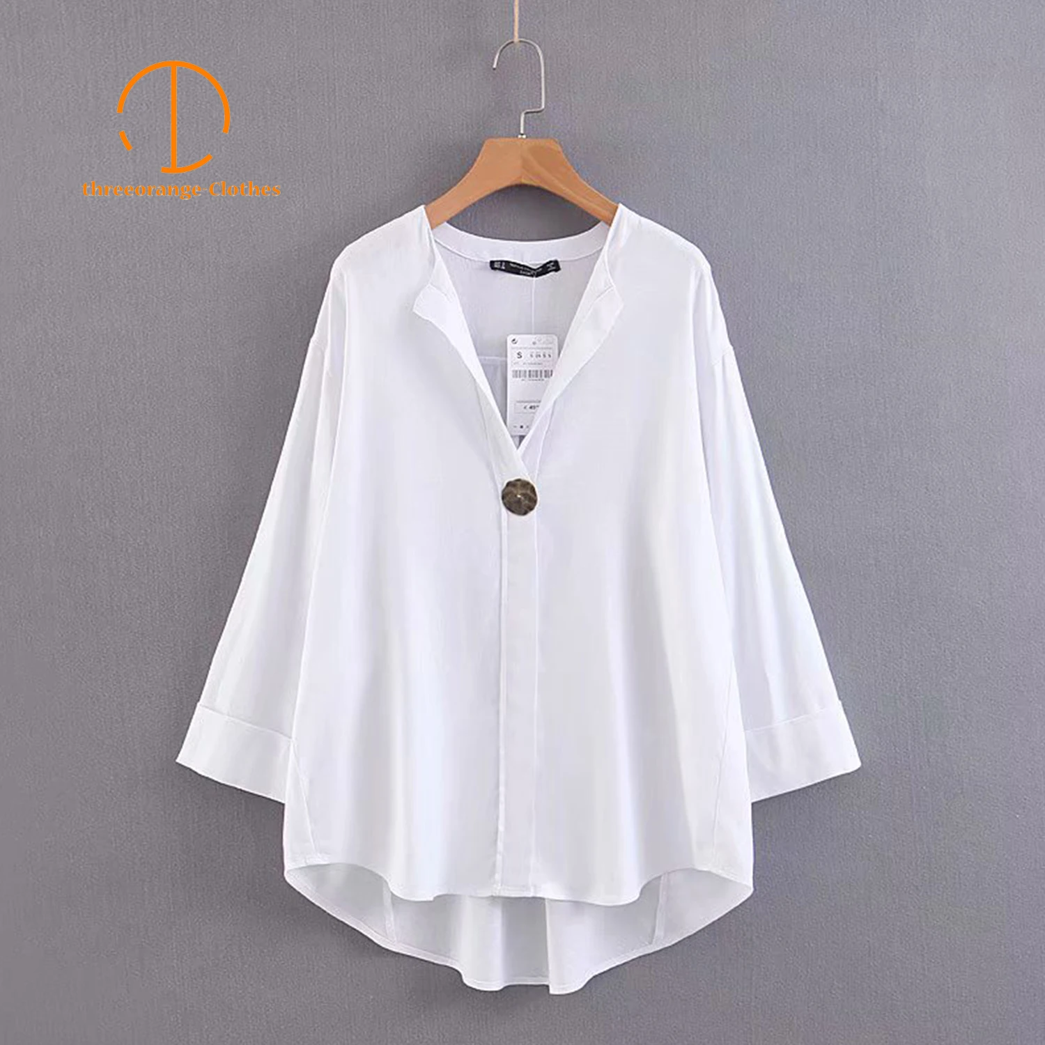 

Cotton linen Summer White Blouse shirt women fold edge wide sleeves vintage front button Casual loose top shirt femme blusas