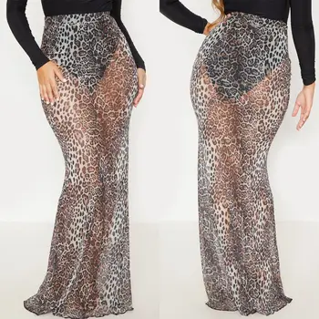 

Fashion Brand Newest Womens Slim Skirt Leopard Print High Waist Sexy Party Clubwear Long Maxi Dress Transparent Hot Skirts