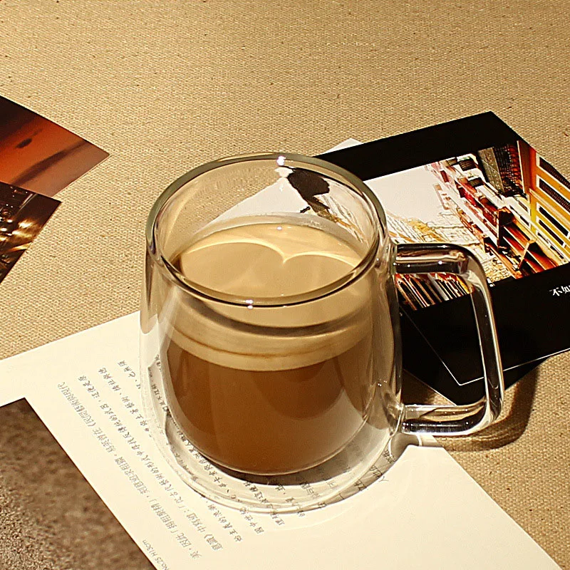 Free Shipping High Borosilicate Glass Coffee Mug Dual Layer Full Transparent Lead Free for Tea or